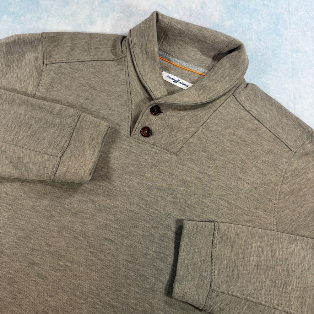 Tommy Bahama Shawl Collar Sweatshirt Mens Large Brown Excellent Wool Blend Logo